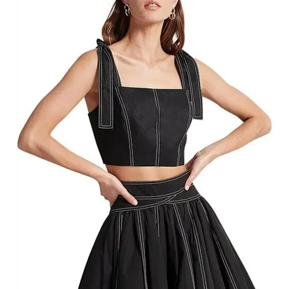 Aje Quietude Linen Bandeau Top Black Size 0